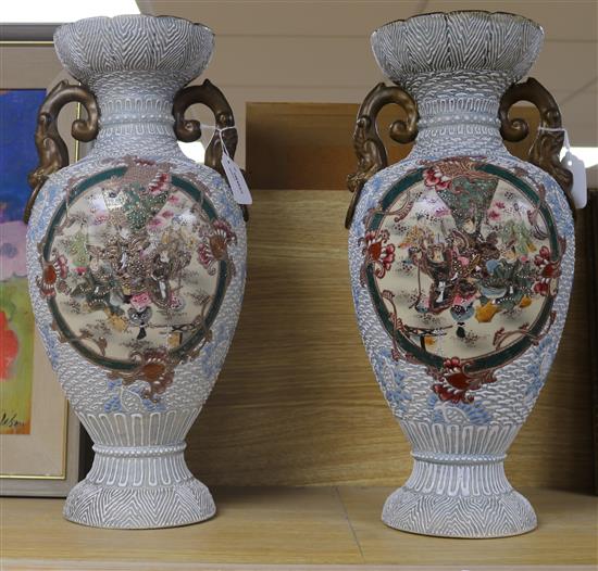 A pair of modern Satsuma large two-handled vases, H 47cm